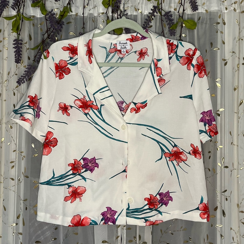 Sunset & Sixth Floral Button-Up Blouse